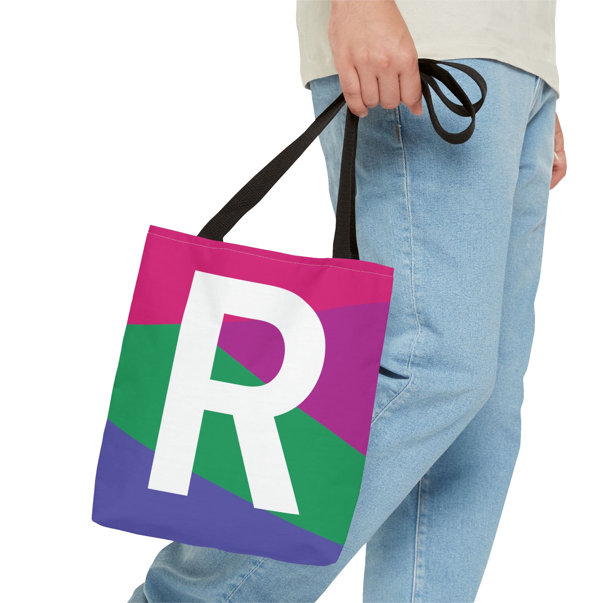 Monogram 'R' Colorblock Tote Bag — Personalized Initial R Shoulder Tote