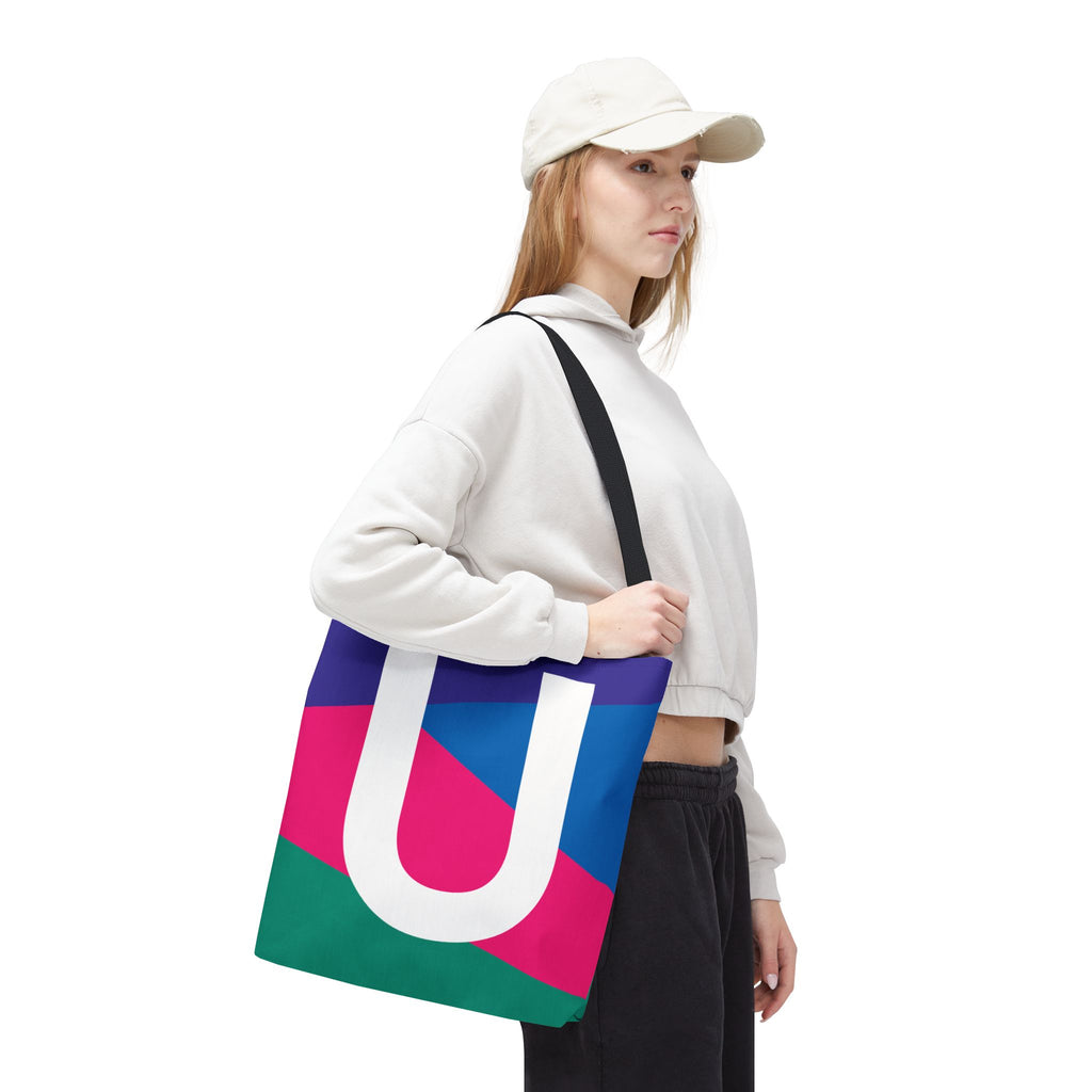 Monogram 'U' Colorblock Tote Bag — Personalized Initial U Shoulder Tote