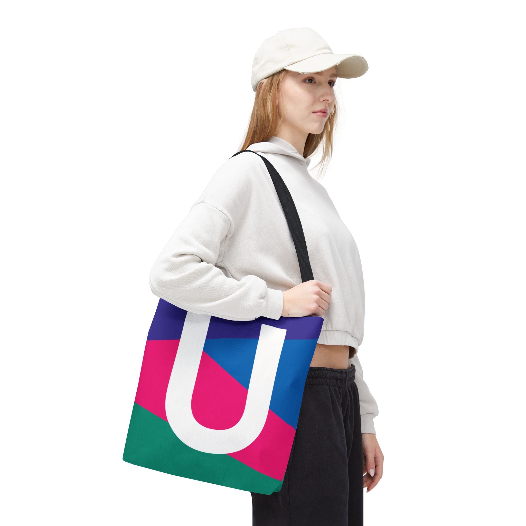 Monogram 'U' Colorblock Tote Bag — Personalized Initial U Shoulder Tote