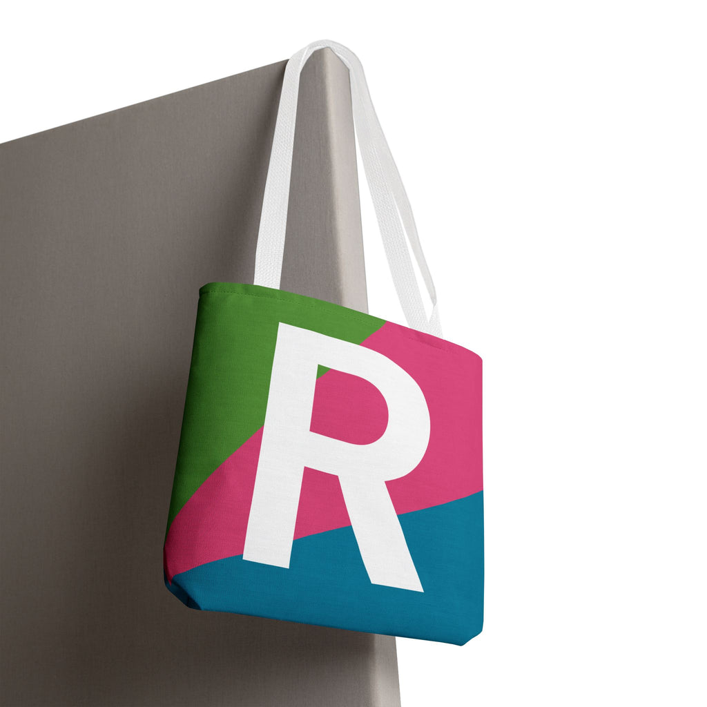 Monogram 'R' Colorblock Tote Bag — Personalized Initial R Shoulder Tote