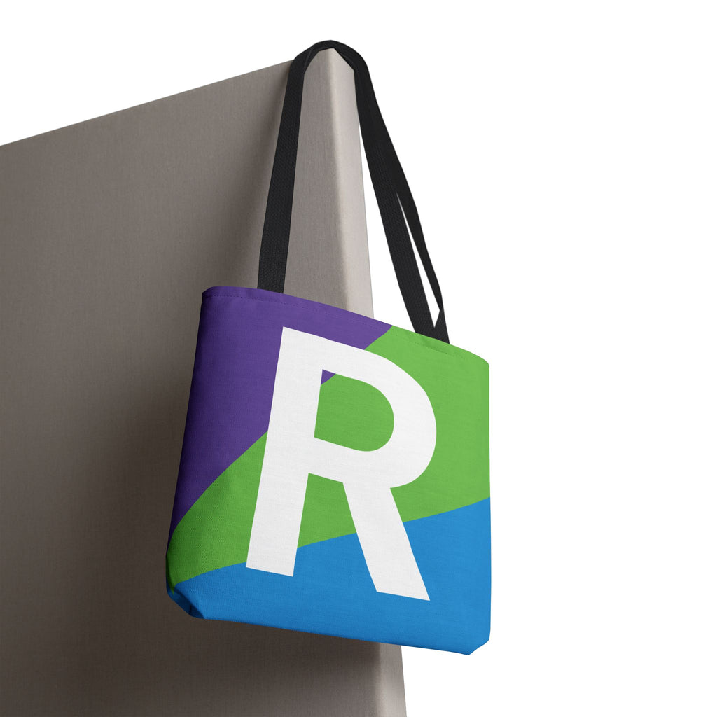 Monogram 'R' Colorblock Tote Bag — Personalized Initial R Shoulder Tote