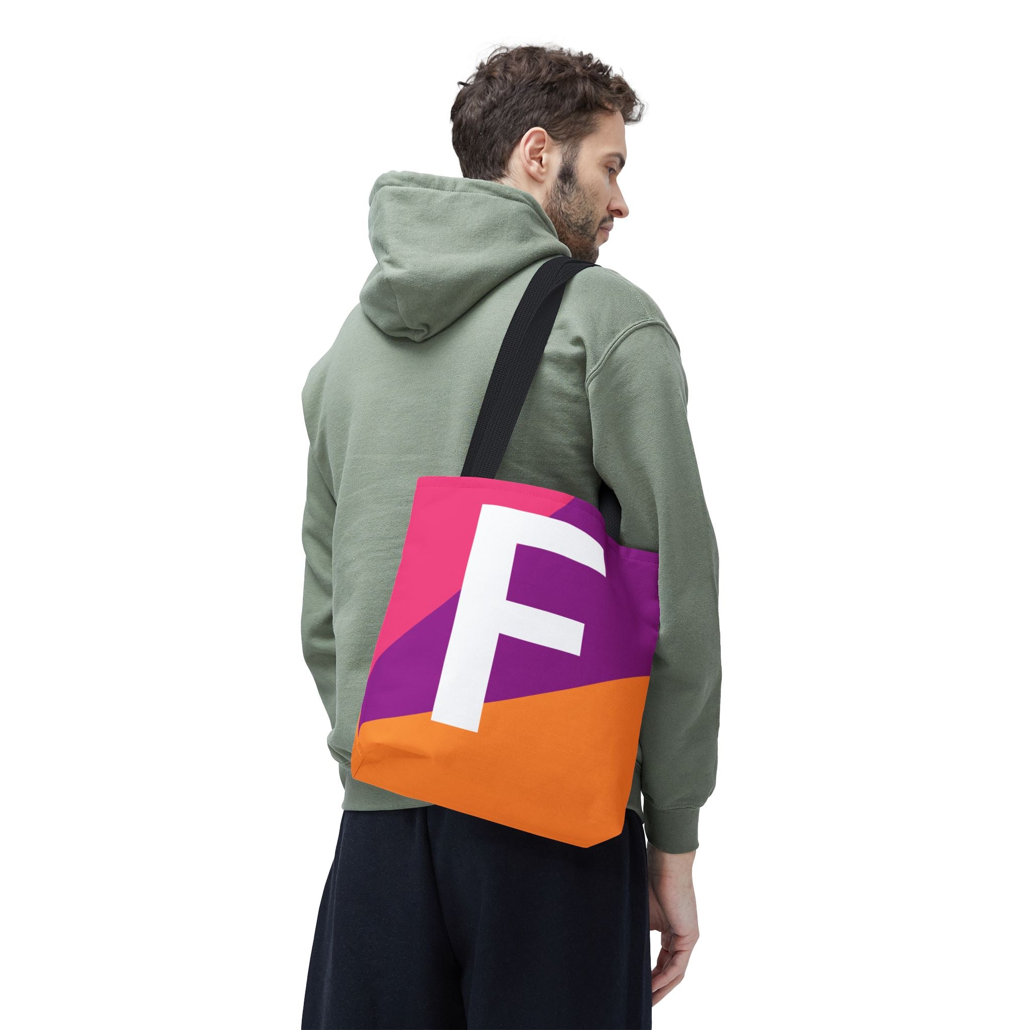 Monogram 'F' Colorblock Tote Bag — Personalized Initial F Shoulder Tote