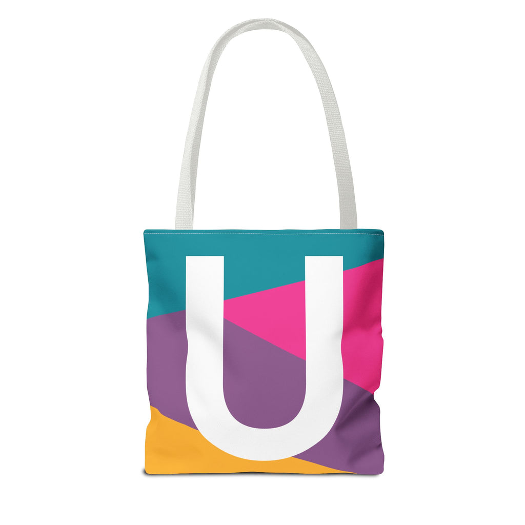 Monogram 'U' Colorblock Tote Bag — Personalized Initial U Shoulder Tote