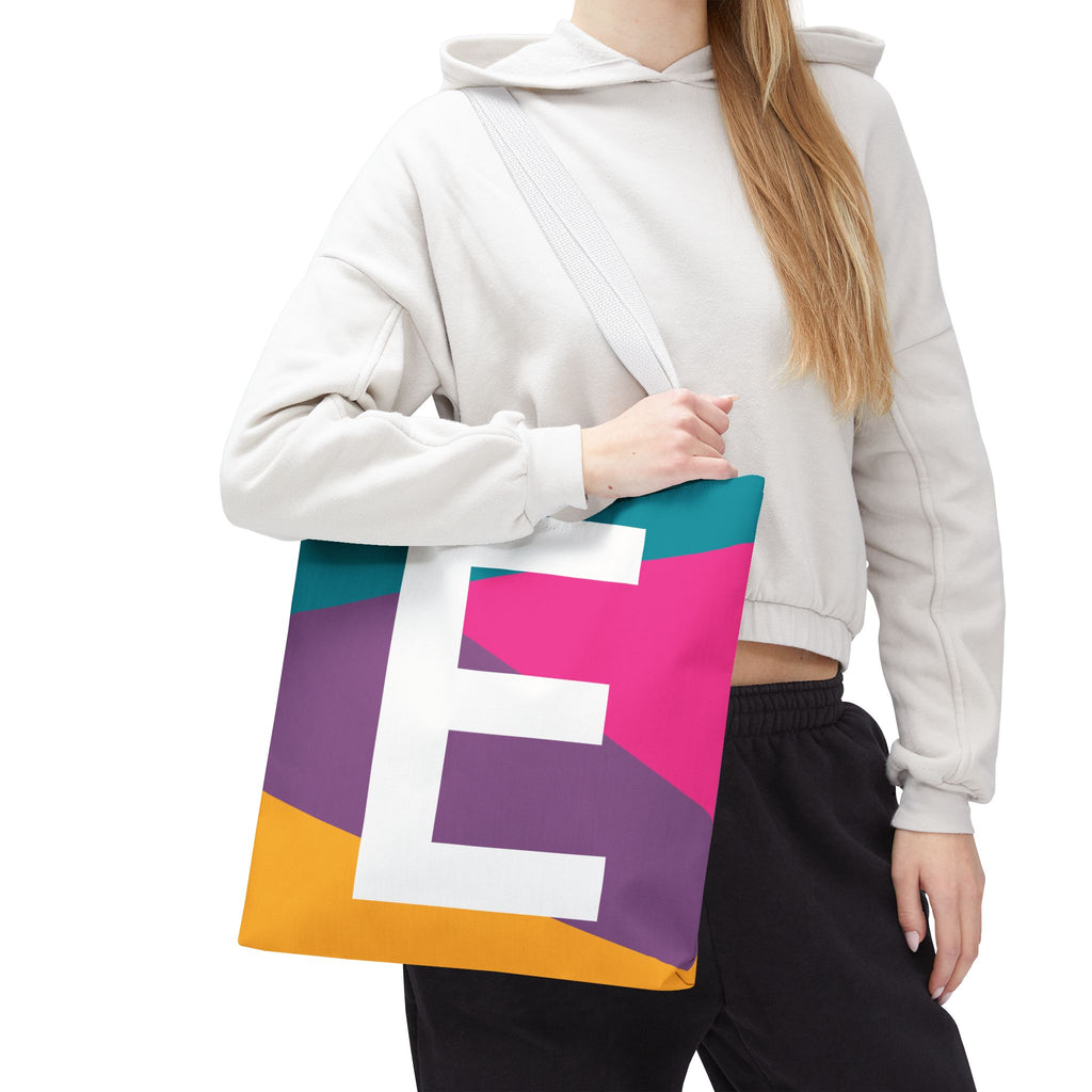 Monogram 'E' Colorblock Tote Bag — Personalized Initial E Shoulder Tote