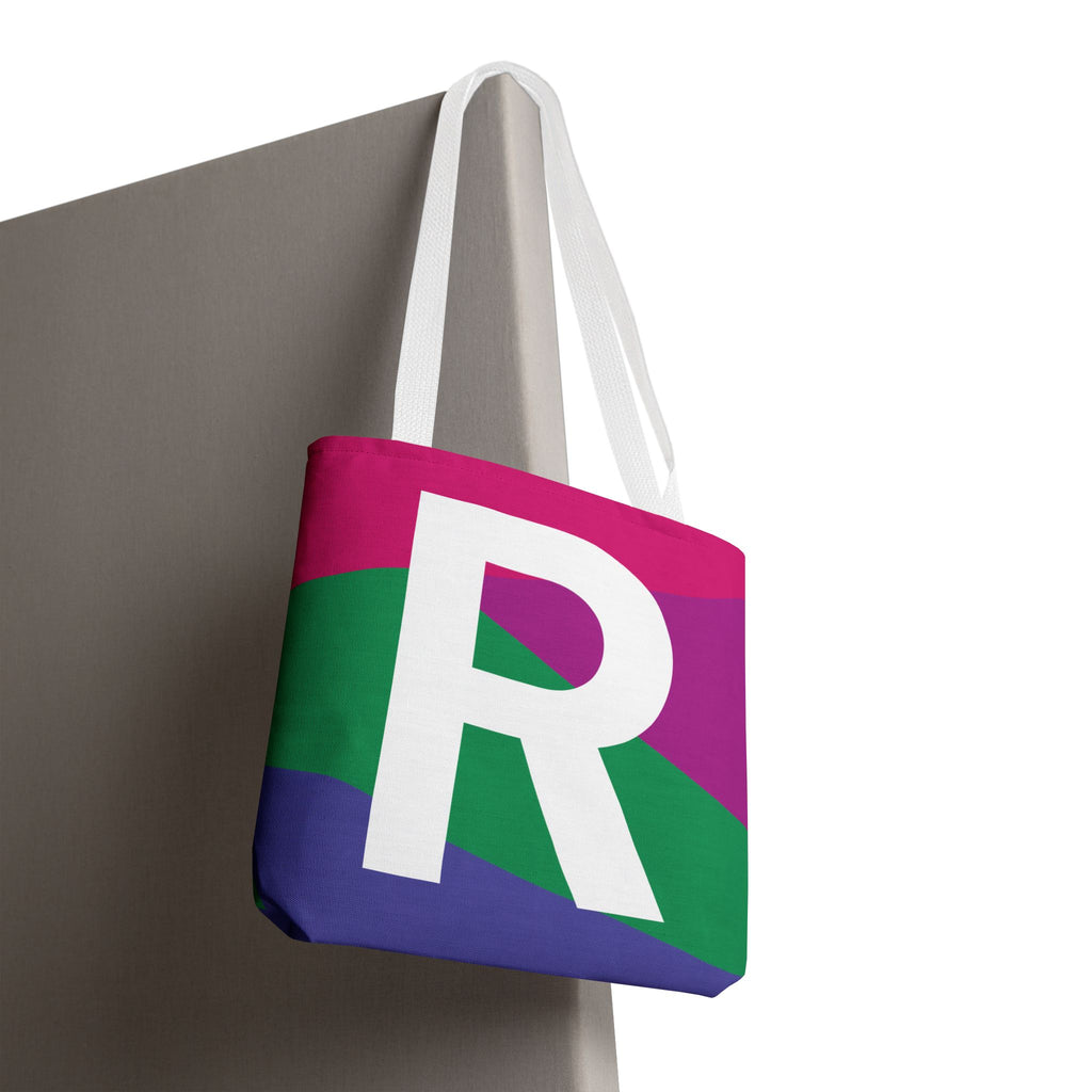 Monogram 'R' Colorblock Tote Bag — Personalized Initial R Shoulder Tote