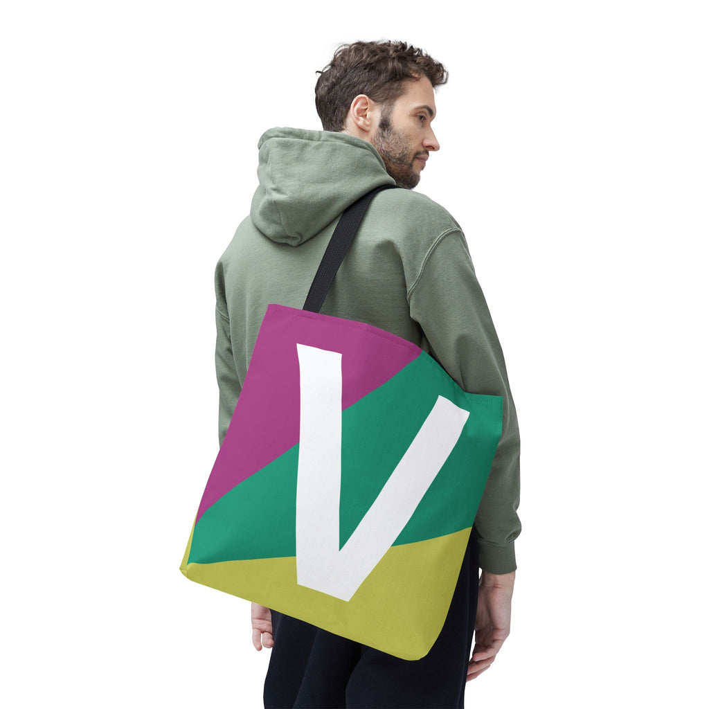 Monogram 'V' Colorblock Tote Bag — Personalized Initial V Shoulder Tote