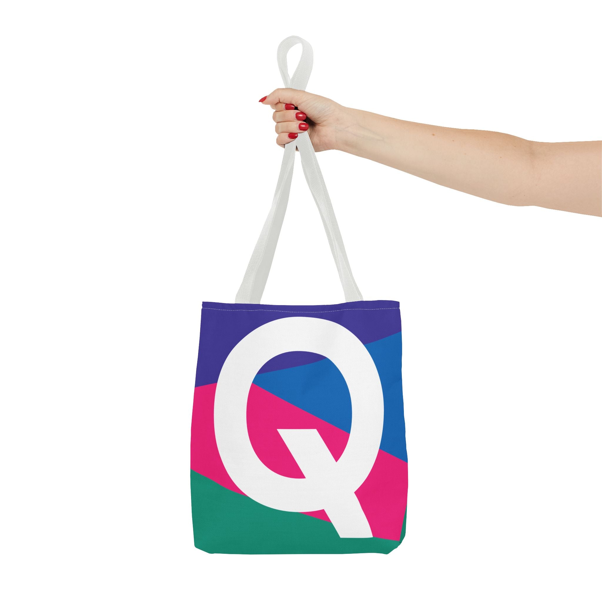 Monogram 'Q' Colorblock Tote Bag — Personalized Initial Q Shoulder Tote