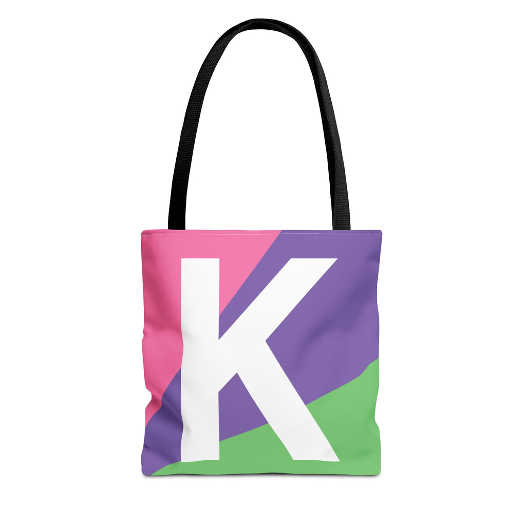 Monogram 'K' Colorblock Tote Bag — Personalized Initial K Shoulder Tote