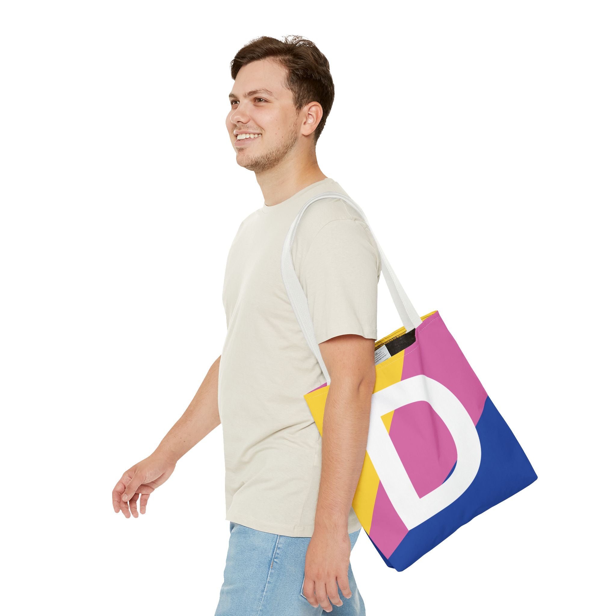 Monogram 'D' Colorblock Tote Bag — Personalized Initial D Shoulder Tote