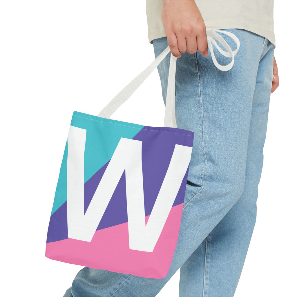 Monogram 'W' Colorblock Tote Bag — Personalized Initial W Shoulder Tote