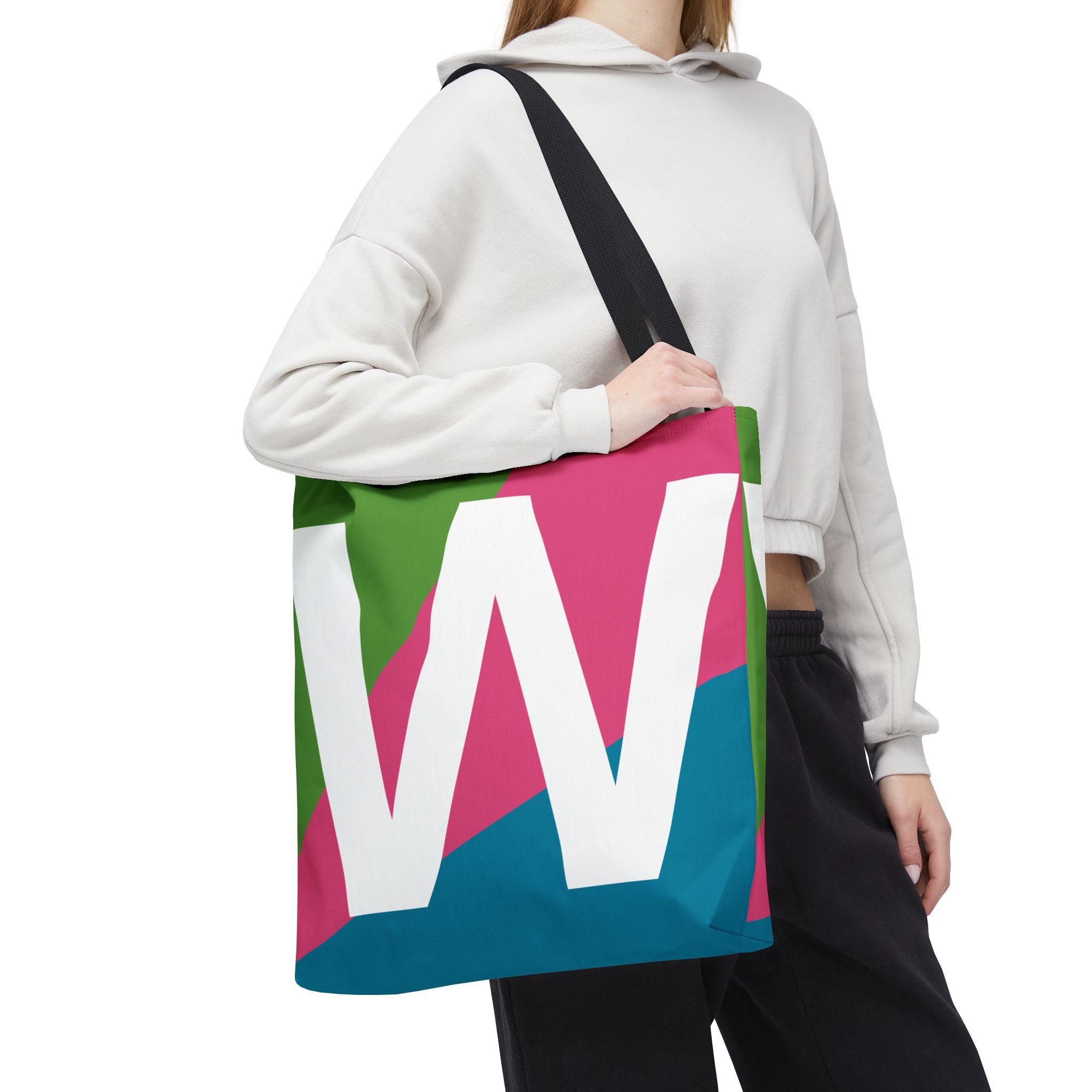 Monogram 'W' Colorblock Tote Bag — Personalized Initial W Shoulder Tote