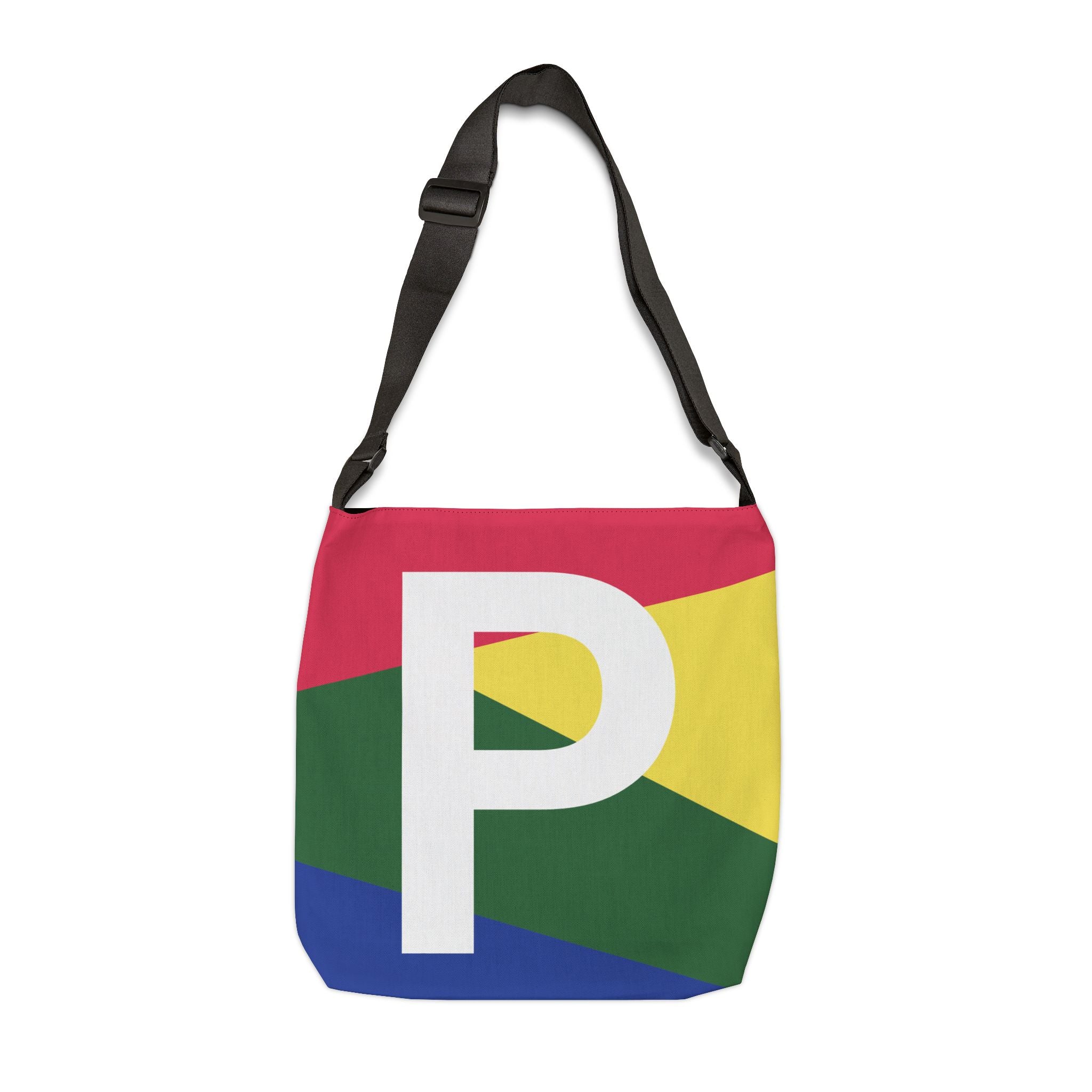 Initial Letter 'P' Colorblock Adjustable Tote Bag — Monogram Alphabet Shoulder Bag