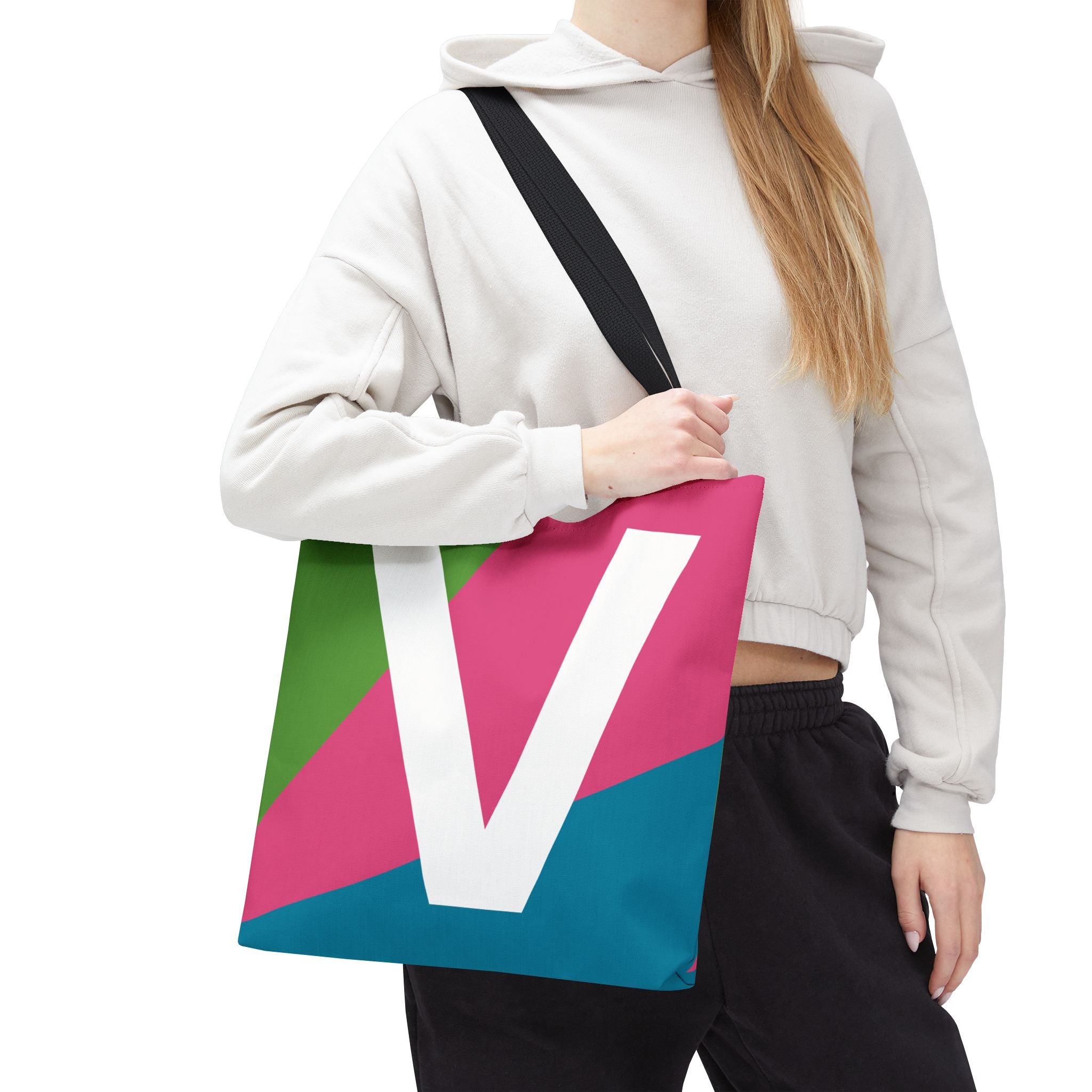 Monogram 'V' Colorblock Tote Bag — Personalized Initial V Shoulder Tote