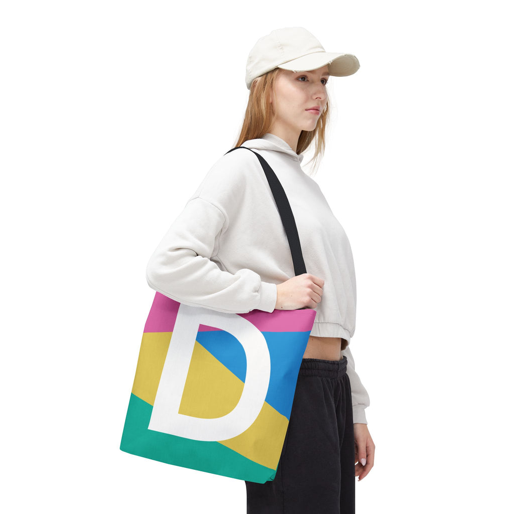 Monogram 'D' Colorblock Tote Bag — Personalized Initial D Shoulder Tote