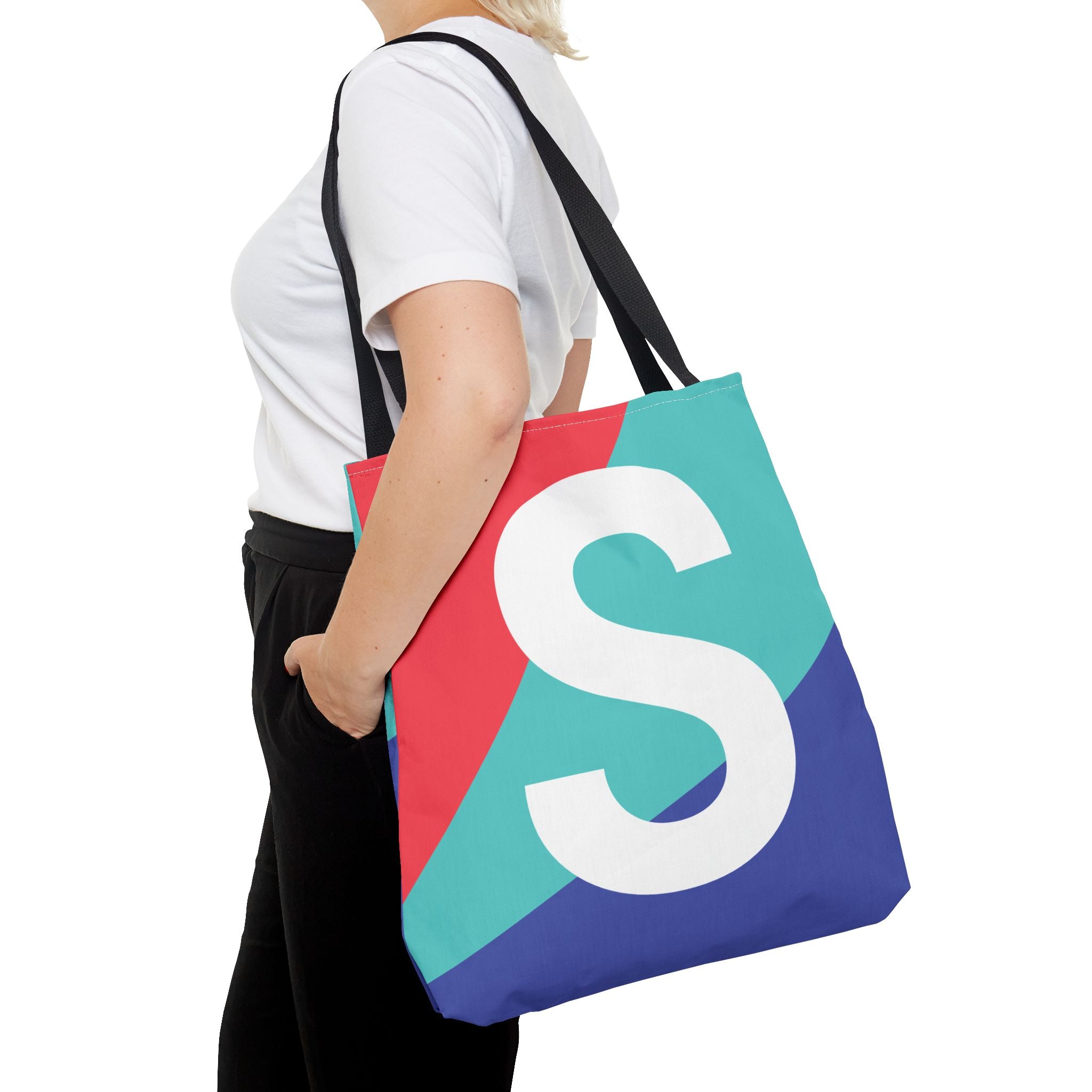 Monogram 'S' Colorblock Tote Bag — Personalized Initial S Shoulder Tote