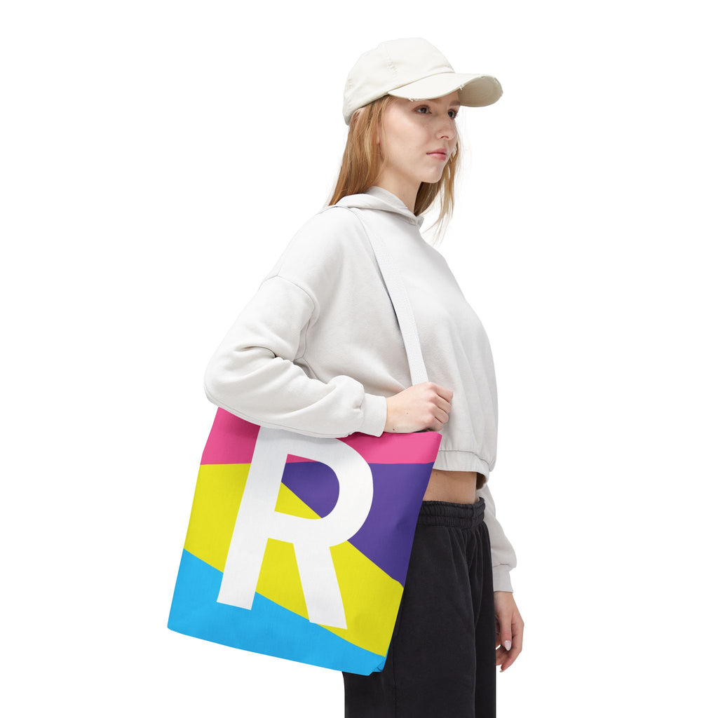 Monogram 'R' Colorblock Tote Bag — Personalized Initial R Shoulder Tote