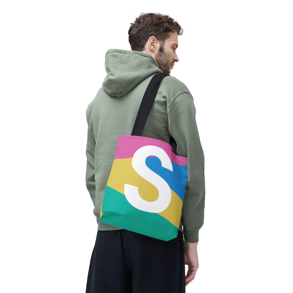 Monogram 'S' Colorblock Tote Bag — Personalized Initial S Shoulder Tote