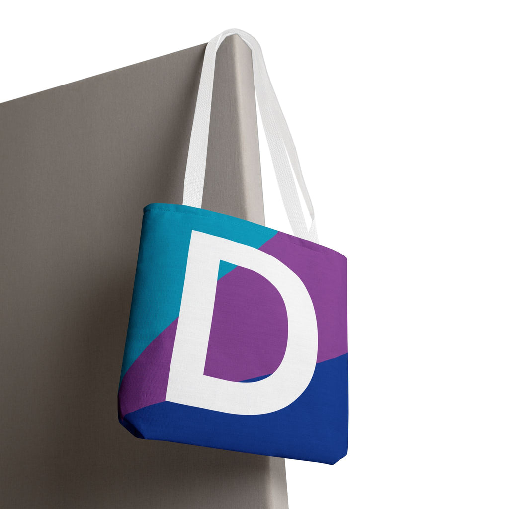 Monogram 'D' Colorblock Tote Bag — Personalized Initial D Shoulder Tote