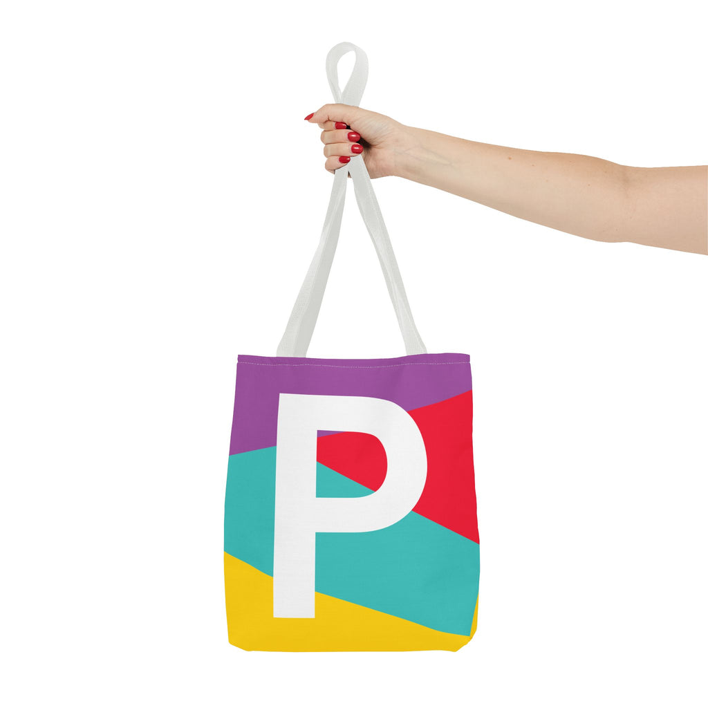 Monogram 'P' Colorblock Tote Bag — Personalized Initial P Shoulder Tote