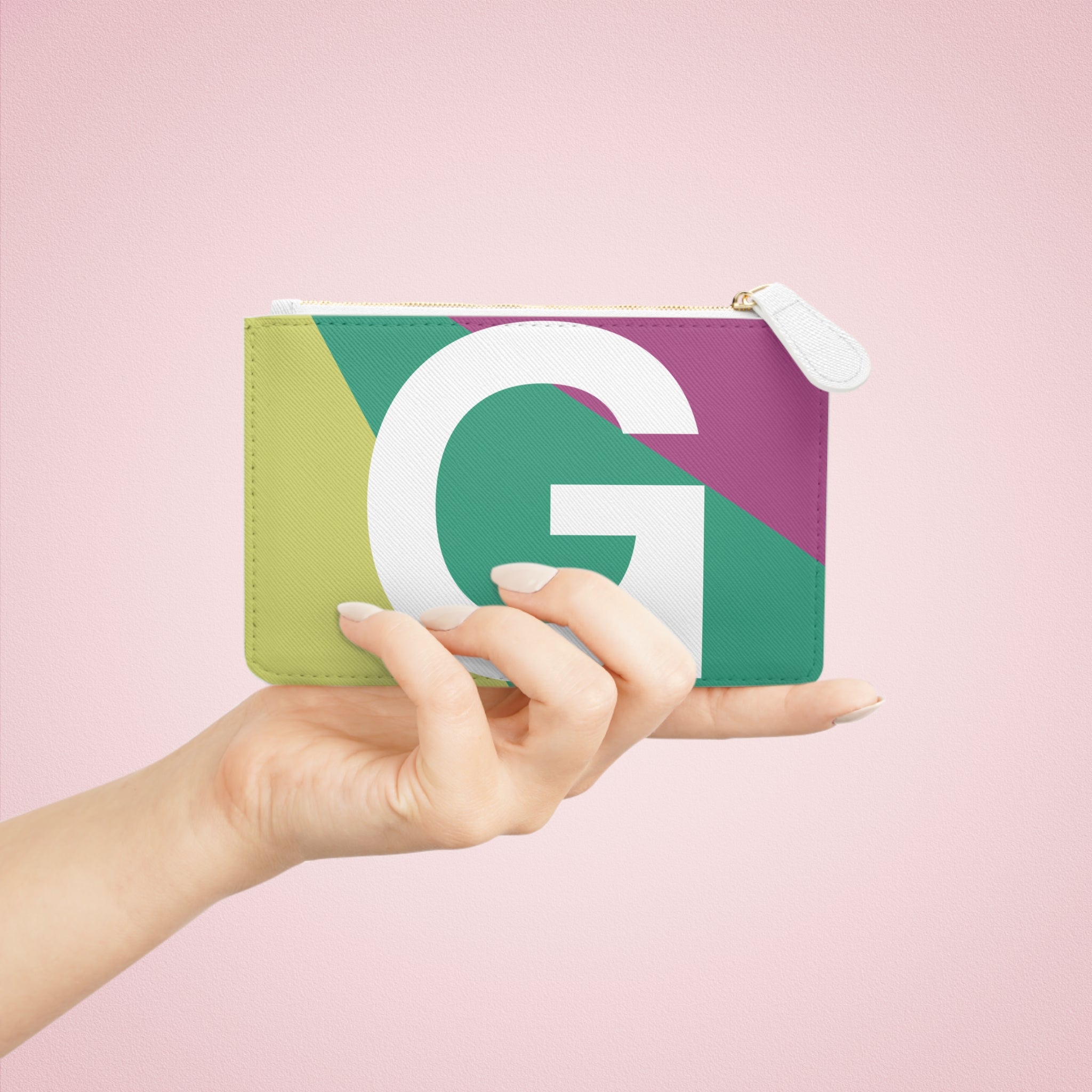 Initial G Mini Clutch — Colorblock Monogram Wristlet Wallet