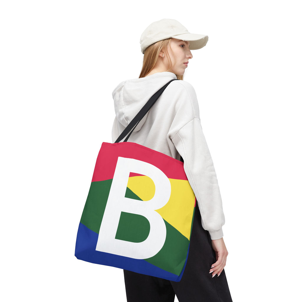 Monogram 'B' Colorblock Tote Bag — Personalized Initial B Shoulder Tote