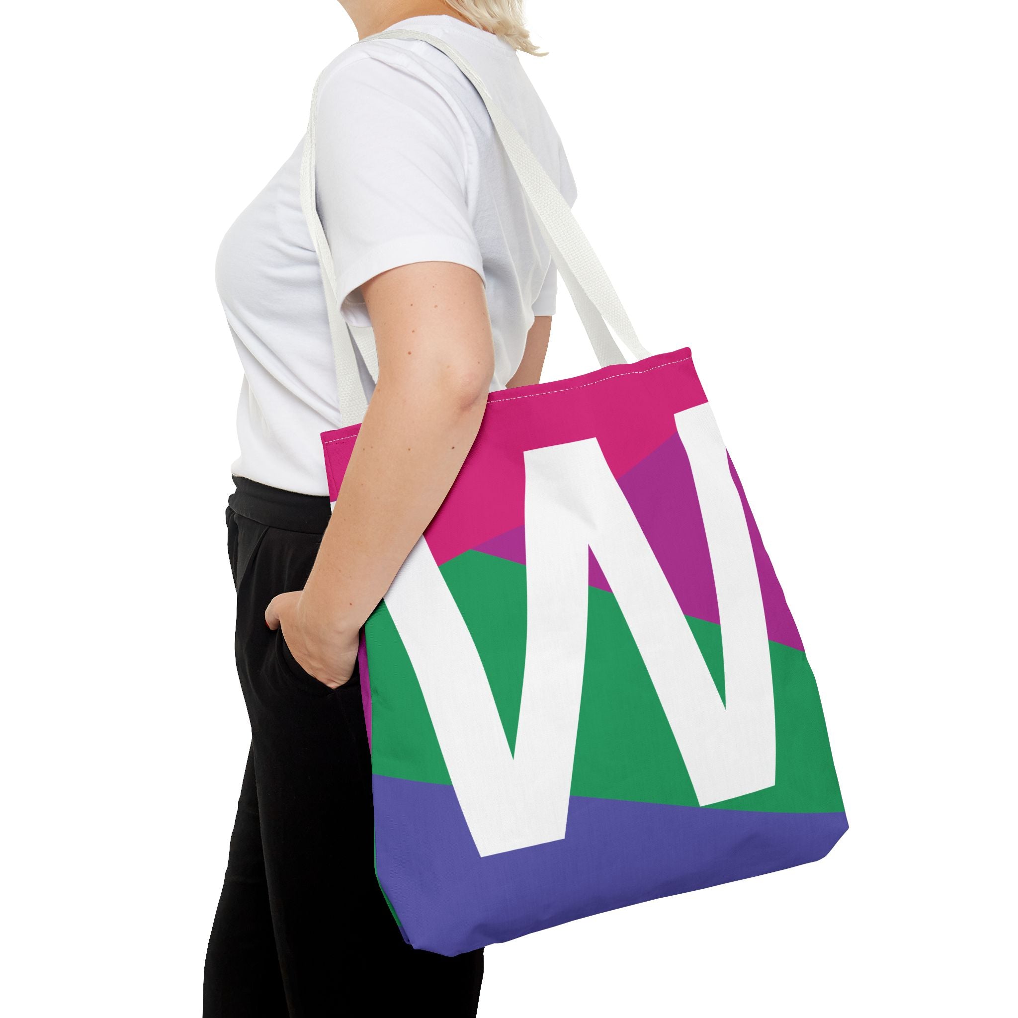 Monogram 'W' Colorblock Tote Bag — Personalized Initial W Shoulder Tote