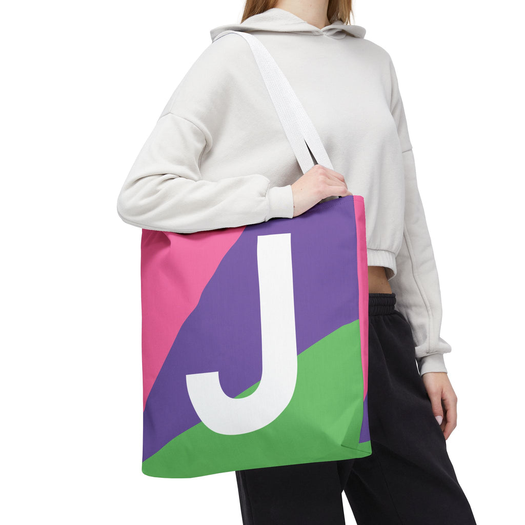 Monogram 'J' Colorblock Tote Bag — Personalized Initial J Shoulder Tote