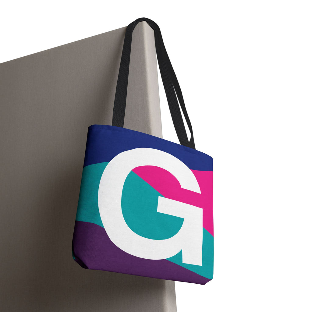 Monogram 'G' Colorblock Tote Bag — Personalized Initial G Shoulder Tote