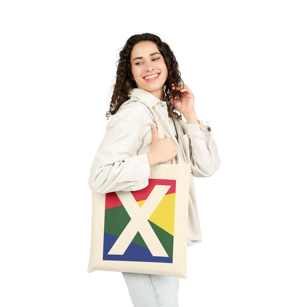 Initial X Colorblock Canvas Tote Bag — Monogram Letter X Reusable Grocery Tote