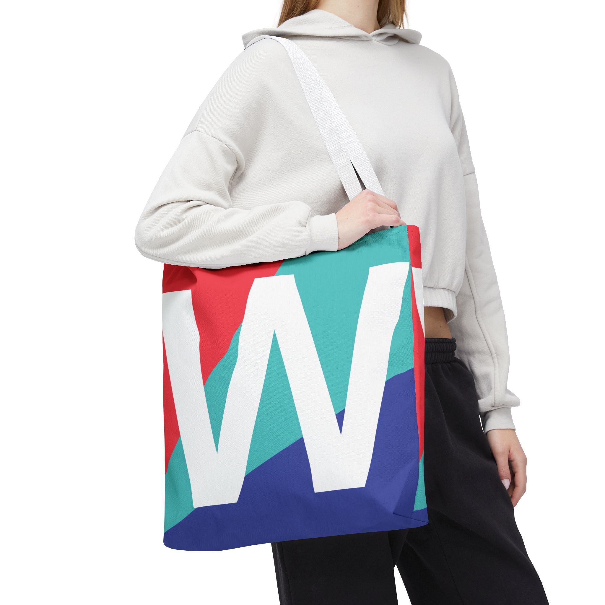 Monogram 'W' Colorblock Tote Bag — Personalized Initial W Shoulder Tote