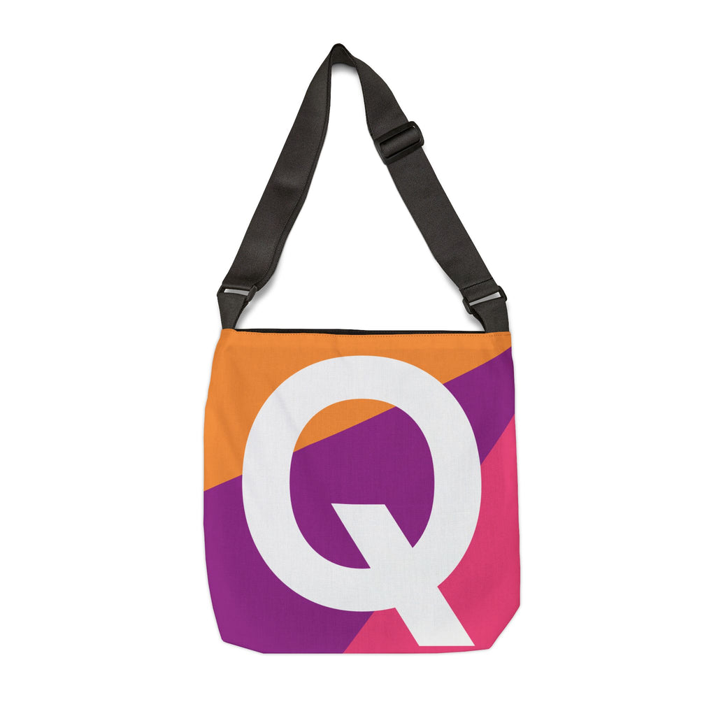 Initial Letter 'Q' Colorblock Adjustable Tote Bag — Monogram Alphabet Shoulder Bag
