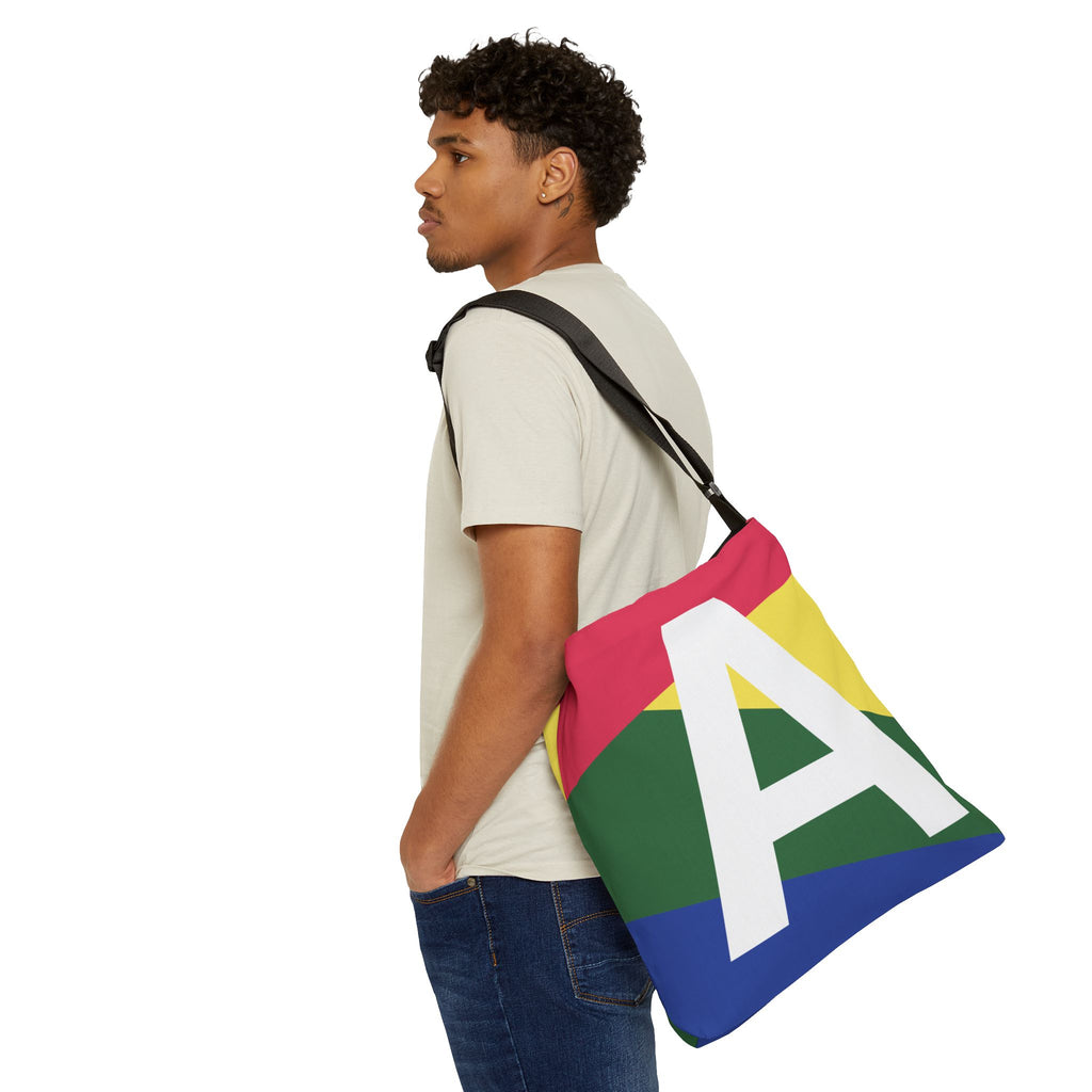 Initial Letter 'A' Colorblock Adjustable Tote Bag — Monogram Alphabet Shoulder Bag