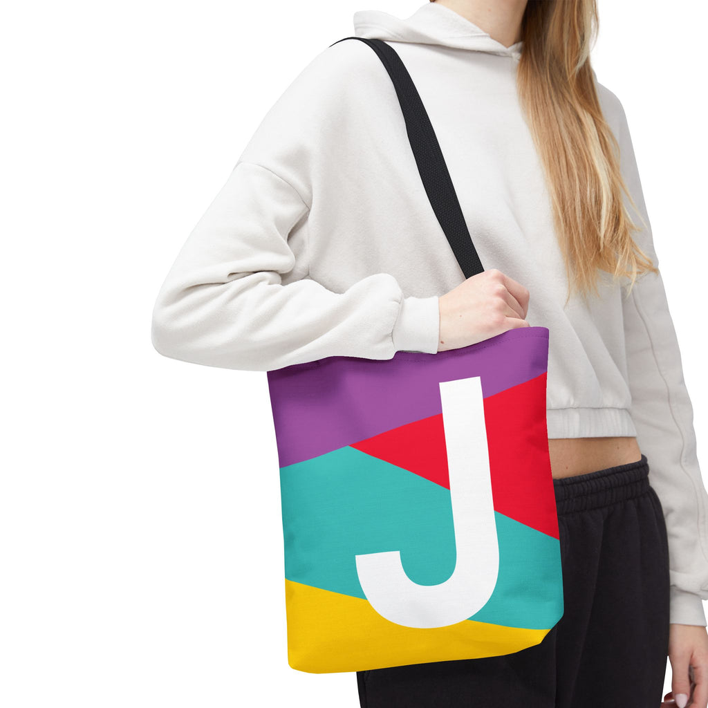 Monogram 'J' Colorblock Tote Bag — Personalized Initial J Shoulder Tote