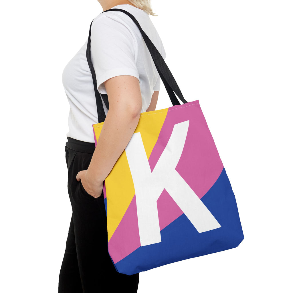 Monogram 'K' Colorblock Tote Bag — Personalized Initial K Shoulder Tote