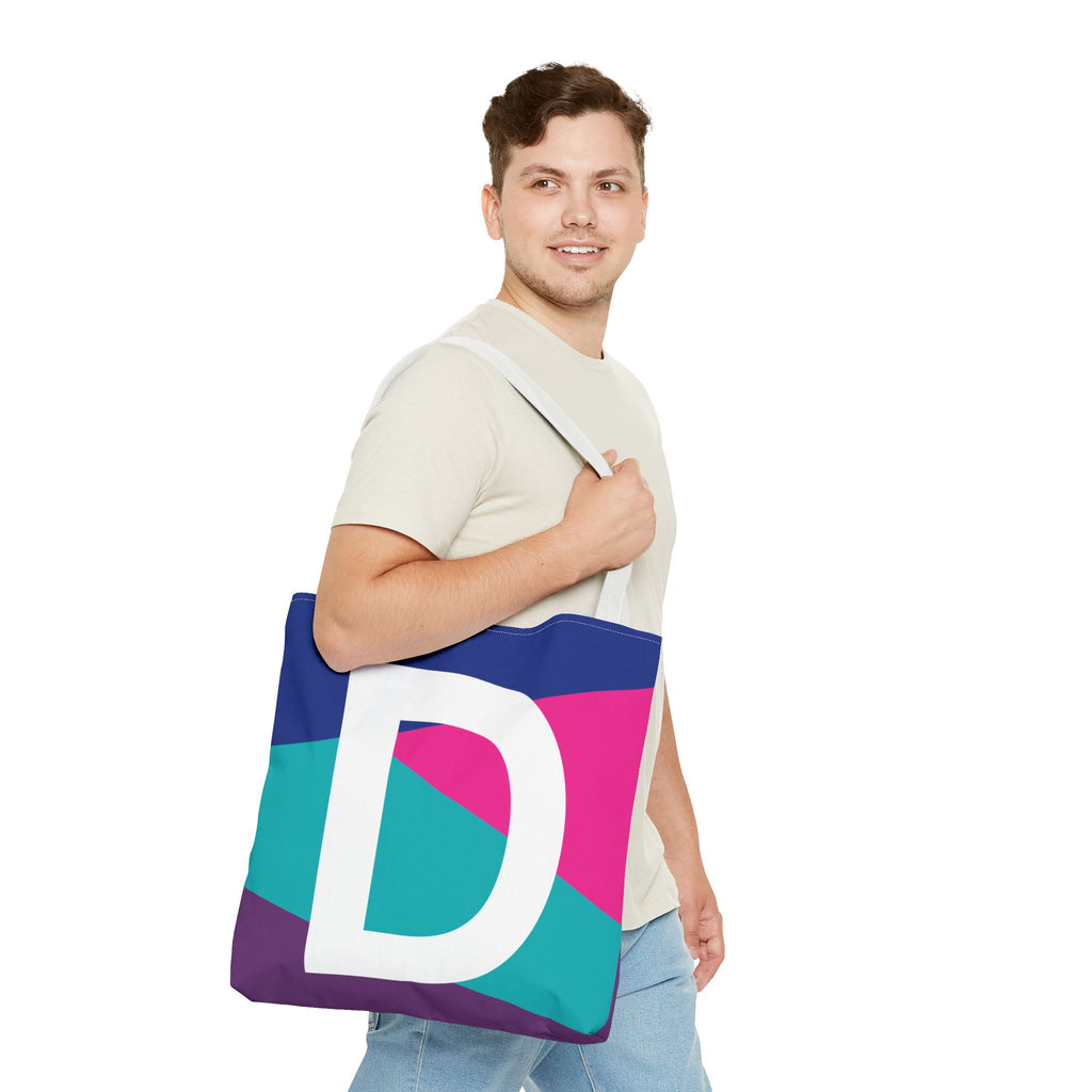 Monogram 'D' Colorblock Tote Bag — Personalized Initial D Shoulder Tote
