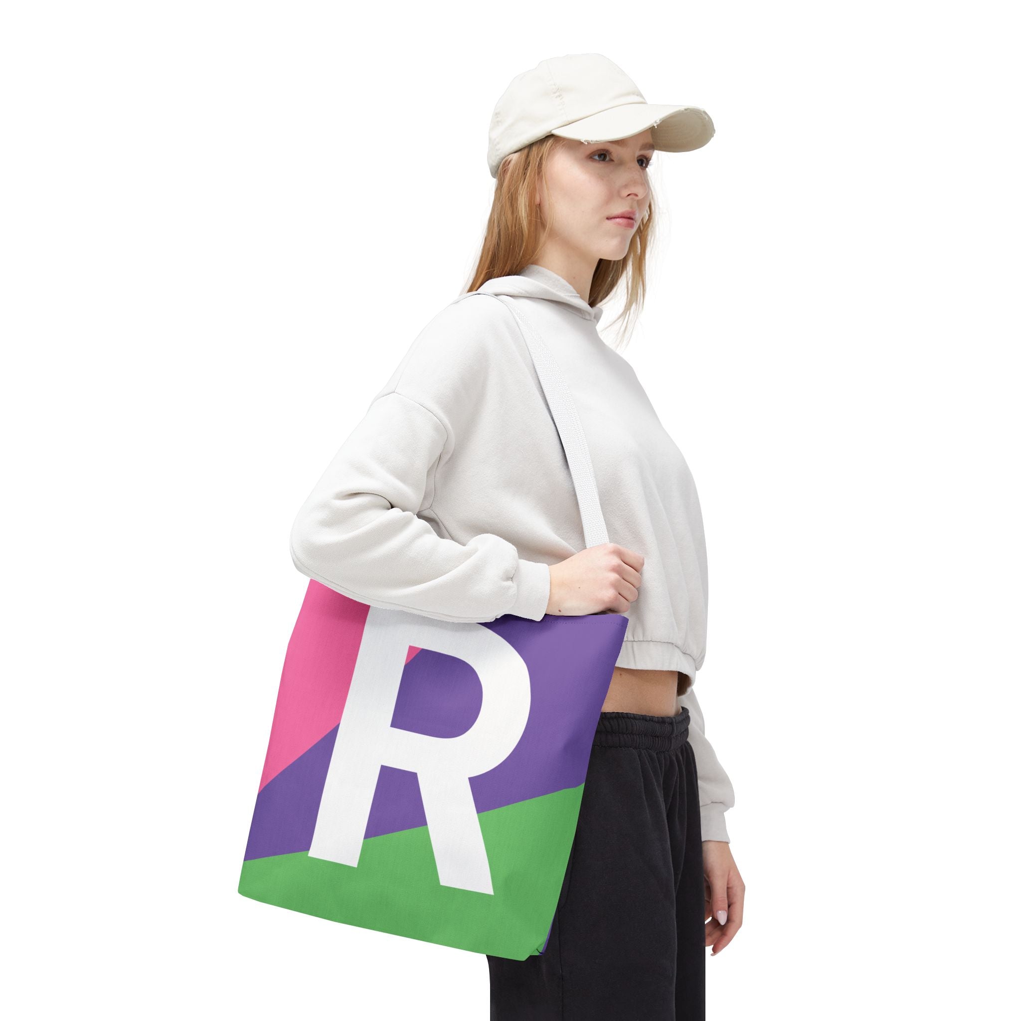 Monogram 'R' Colorblock Tote Bag — Personalized Initial R Shoulder Tote
