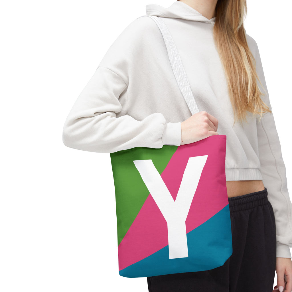 Monogram 'Y' Colorblock Tote Bag — Personalized Initial Y Shoulder Tote