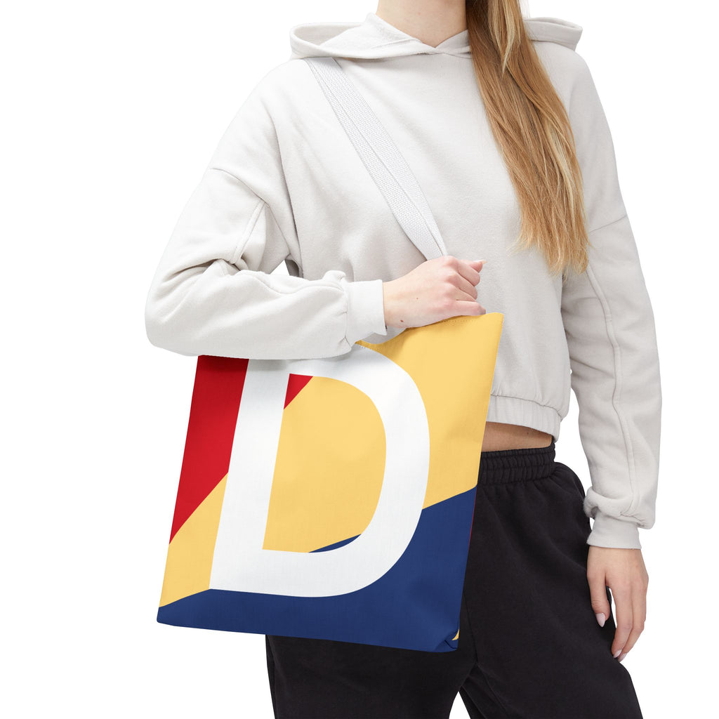 Monogram 'D' Colorblock Tote Bag — Personalized Initial D Shoulder Tote
