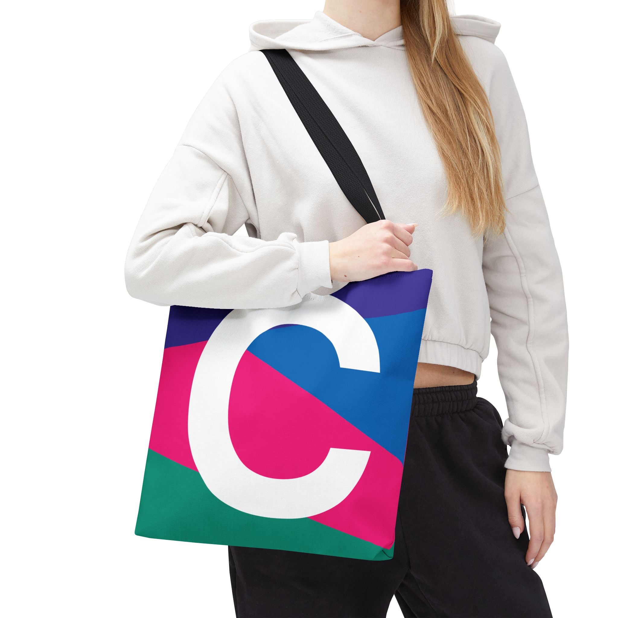 Monogram 'C' Colorblock Tote Bag — Personalized Initial C Shoulder Tote
