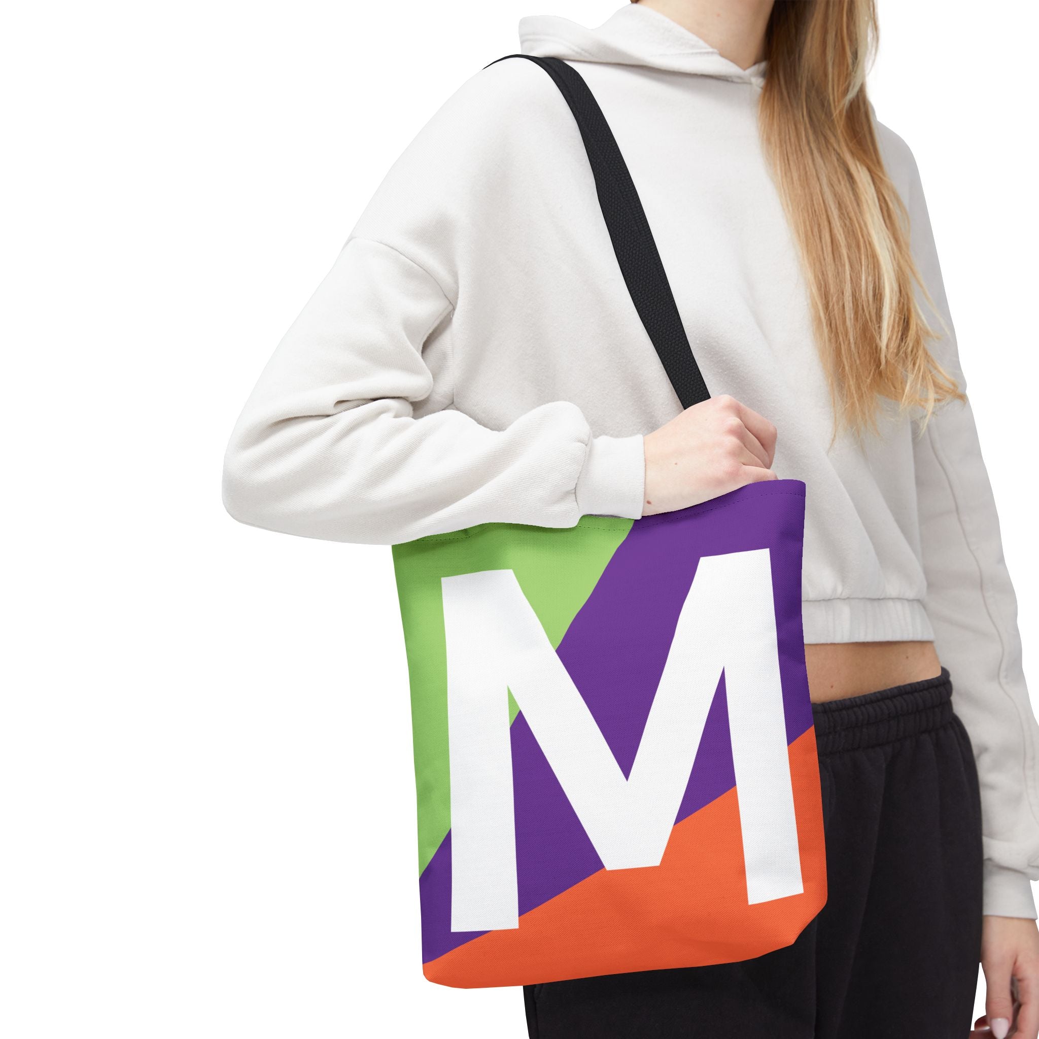 Monogram 'M' Colorblock Tote Bag — Personalized Initial M Shoulder Tote