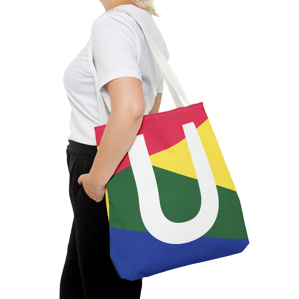 Monogram 'U' Colorblock Tote Bag — Personalized Initial U Shoulder Tote