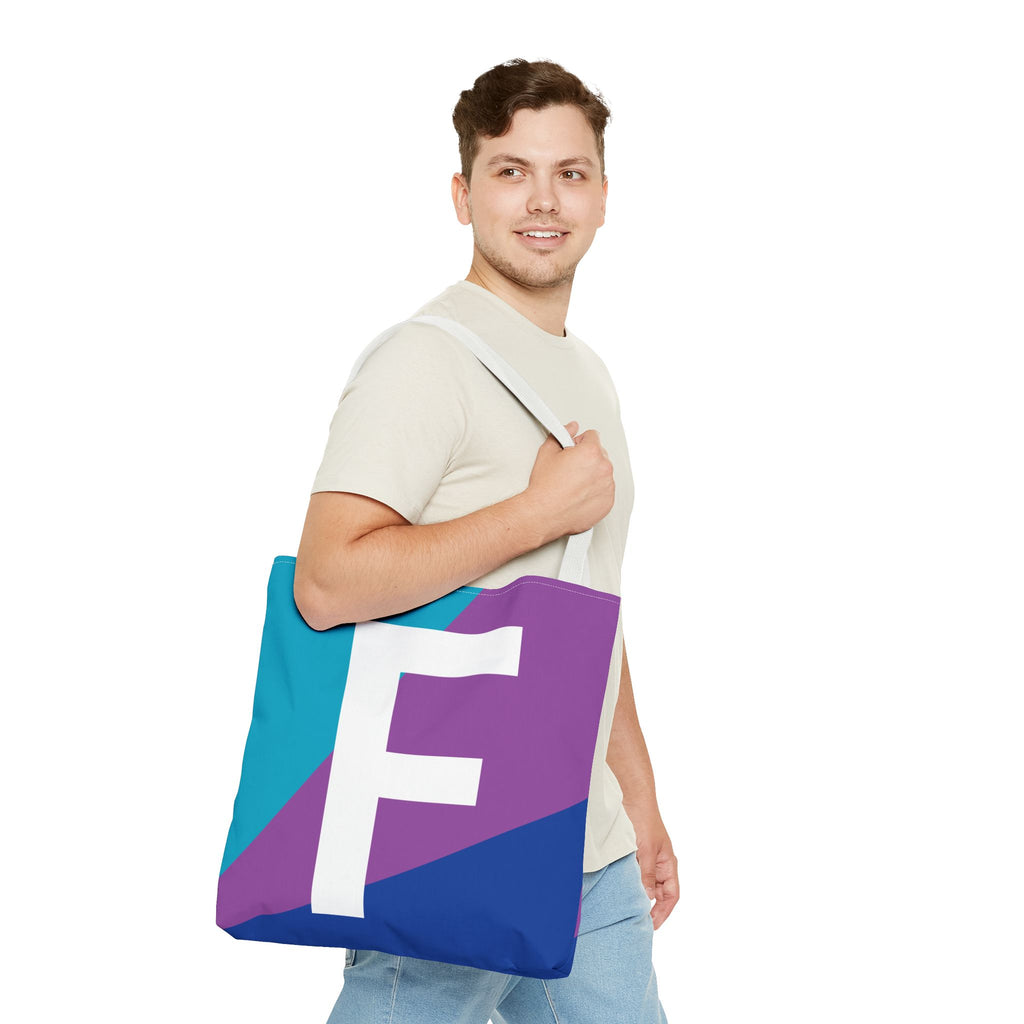 Monogram 'F' Colorblock Tote Bag — Personalized Initial F Shoulder Tote