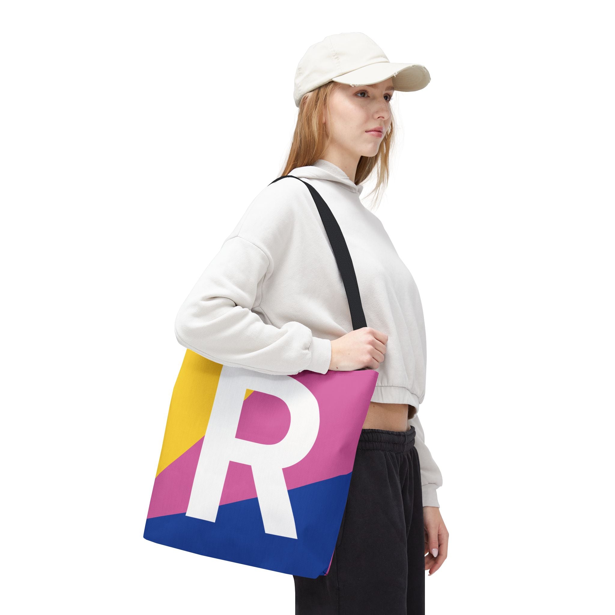 Monogram 'R' Colorblock Tote Bag — Personalized Initial R Shoulder Tote