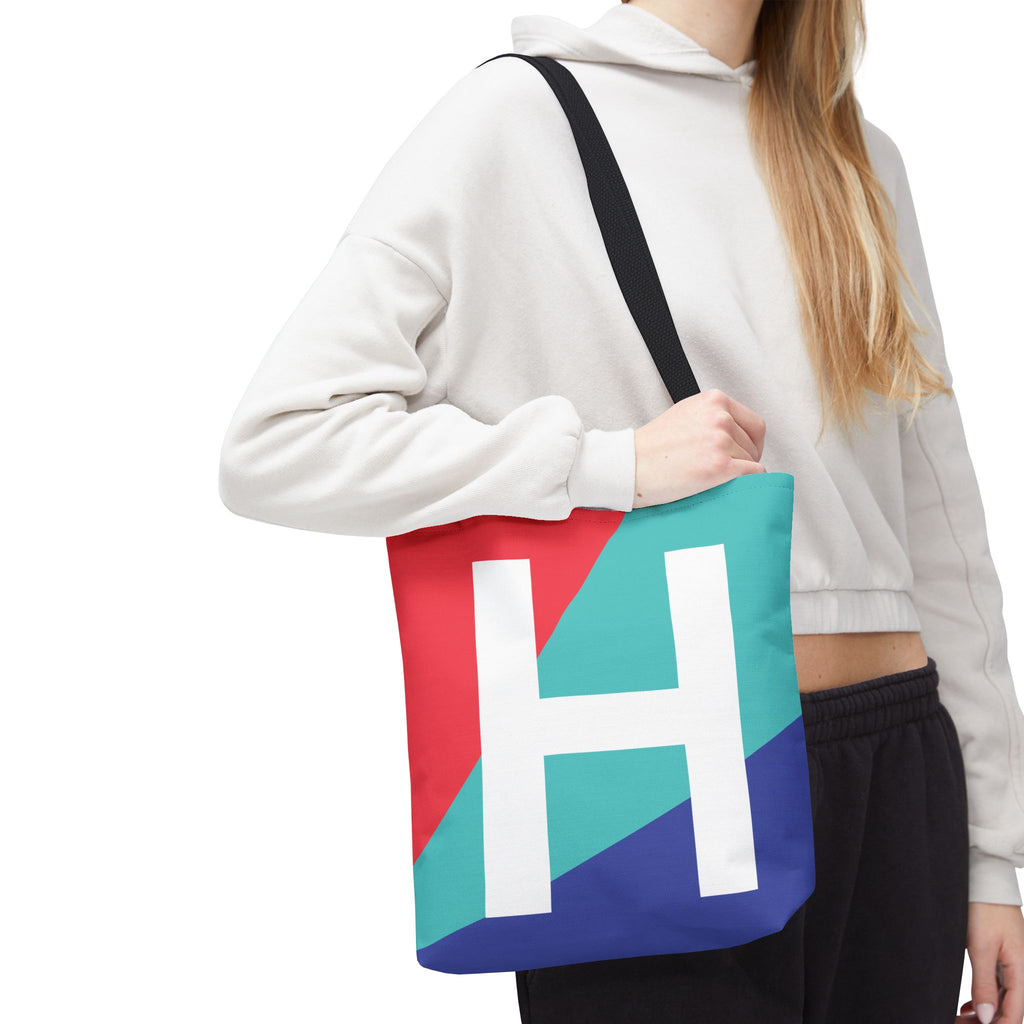 Monogram 'H' Colorblock Tote Bag — Personalized Initial H Shoulder Tote