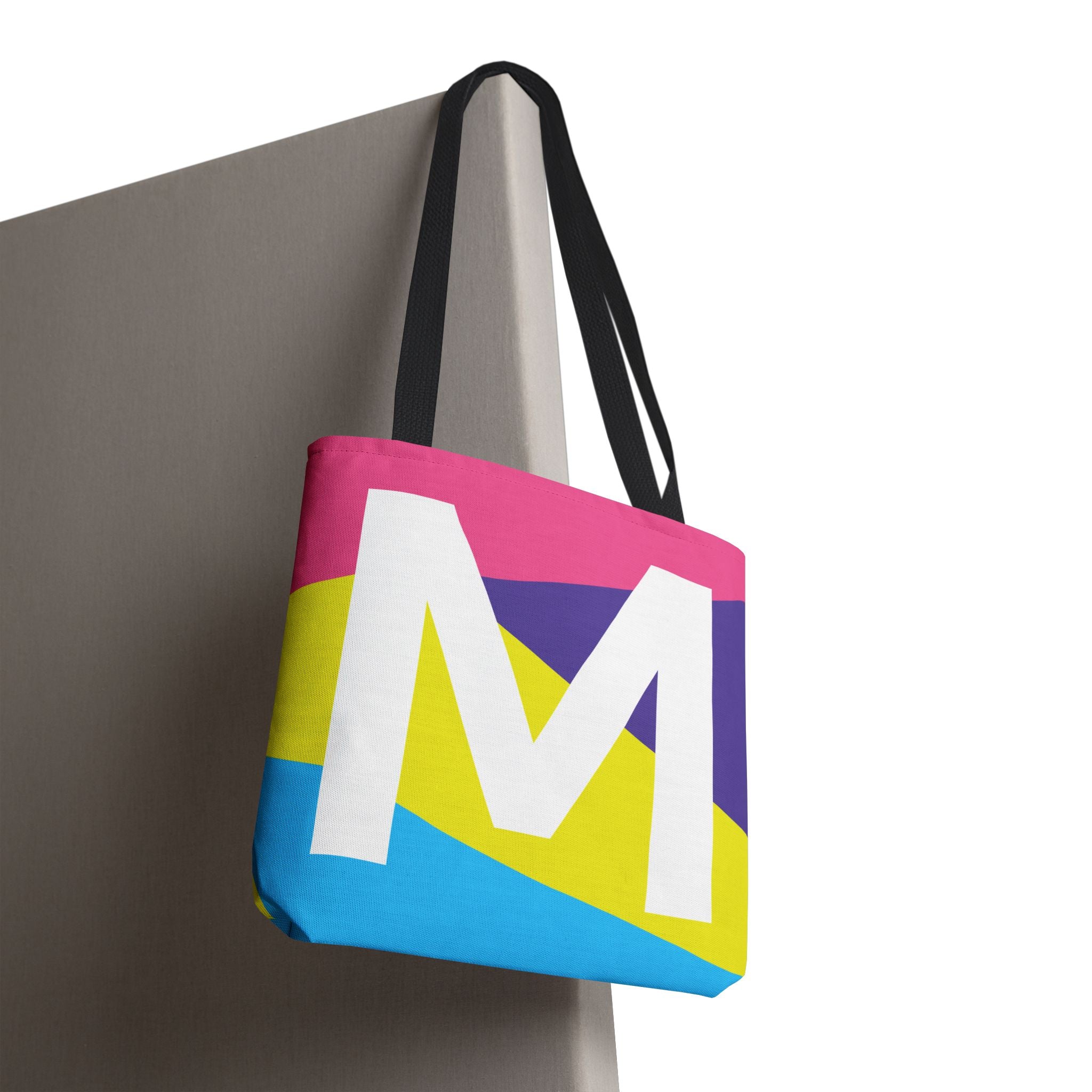 Monogram 'M' Colorblock Tote Bag — Personalized Initial M Shoulder Tote