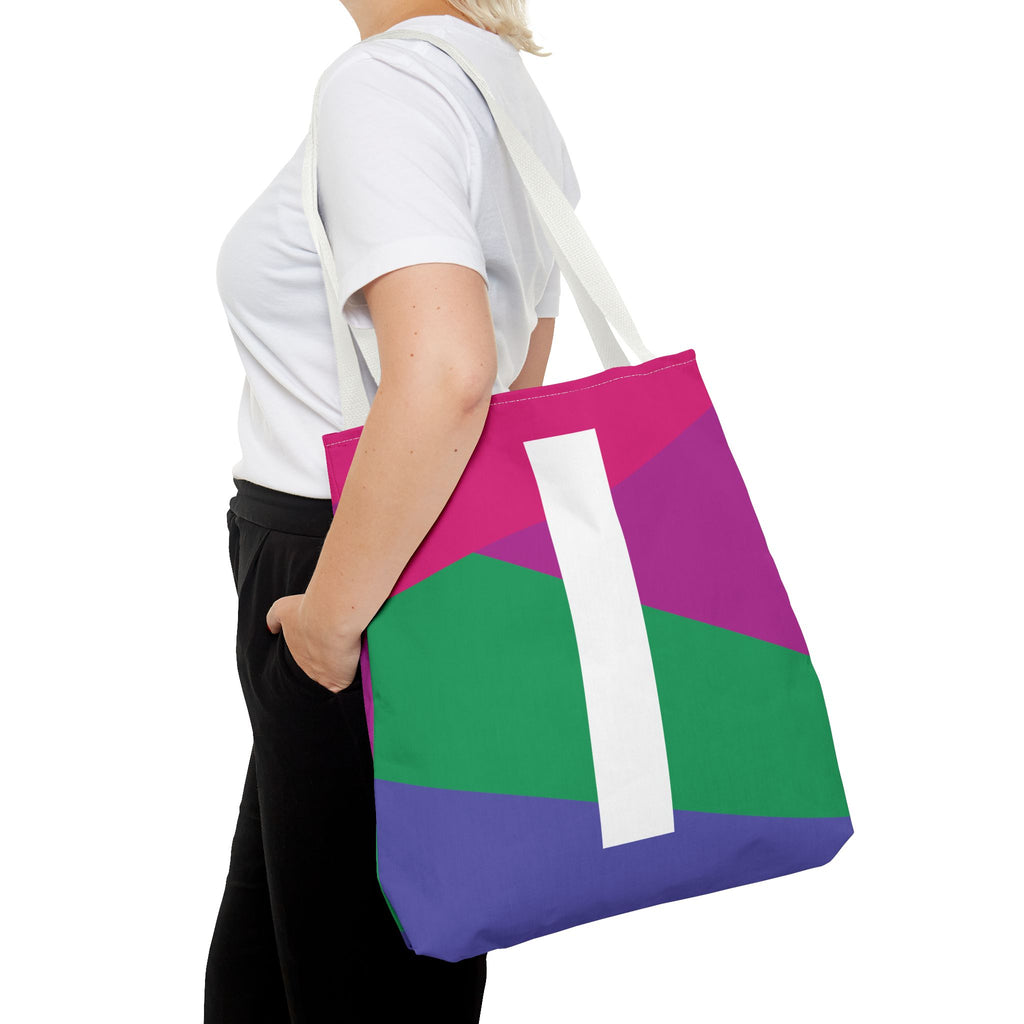 Monogram 'I' Colorblock Tote Bag — Personalized Initial I Shoulder Tote