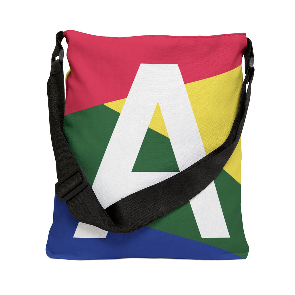 Initial Letter 'A' Colorblock Adjustable Tote Bag — Monogram Alphabet Shoulder Bag