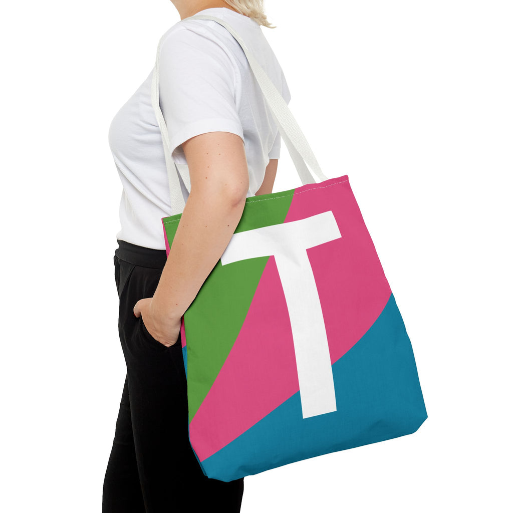 Monogram 'T' Colorblock Tote Bag — Personalized Initial T Shoulder Tote