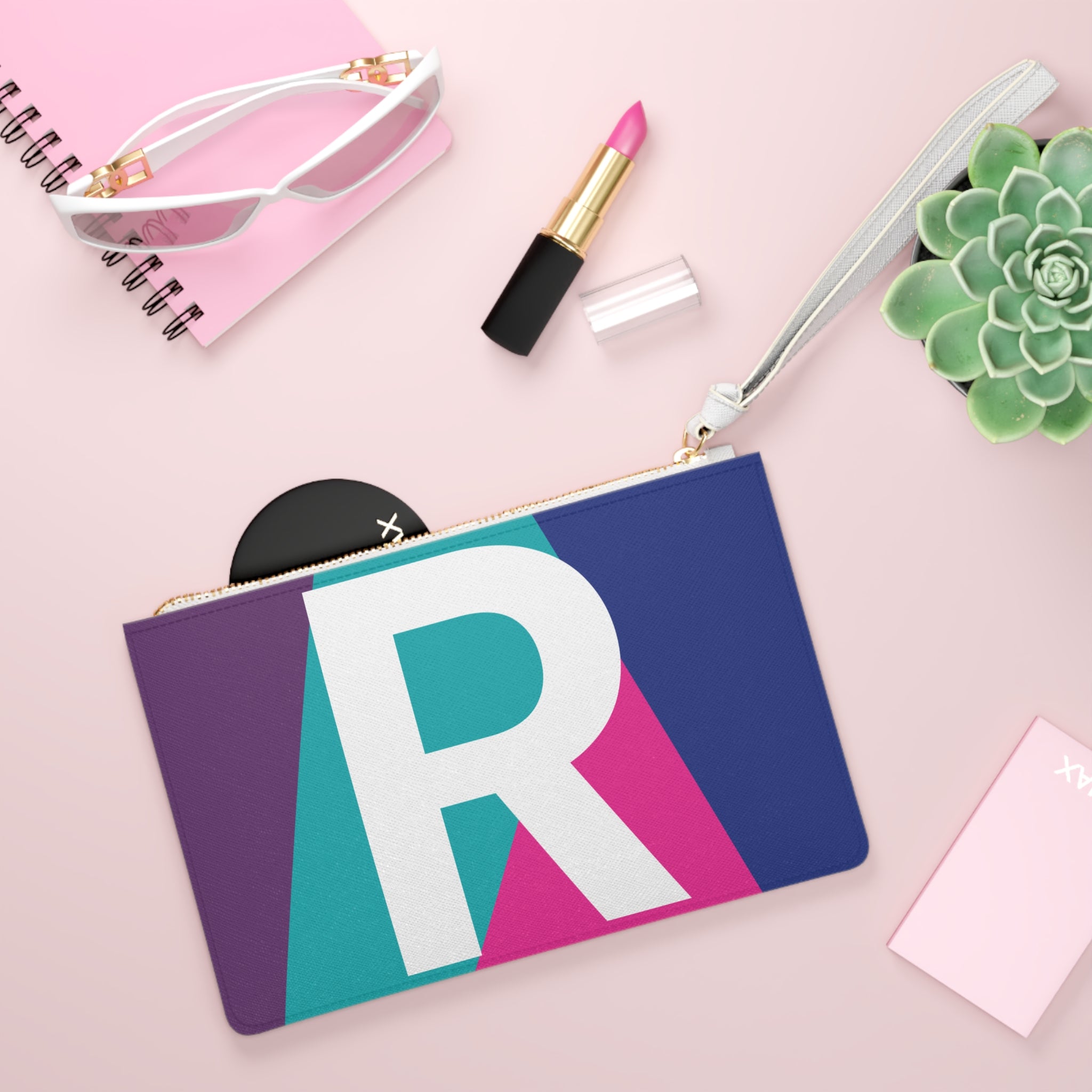 Monogram 'R' Colorblock Clutch Bag — Bold Geometric Wristlet for Everyday & Gifts