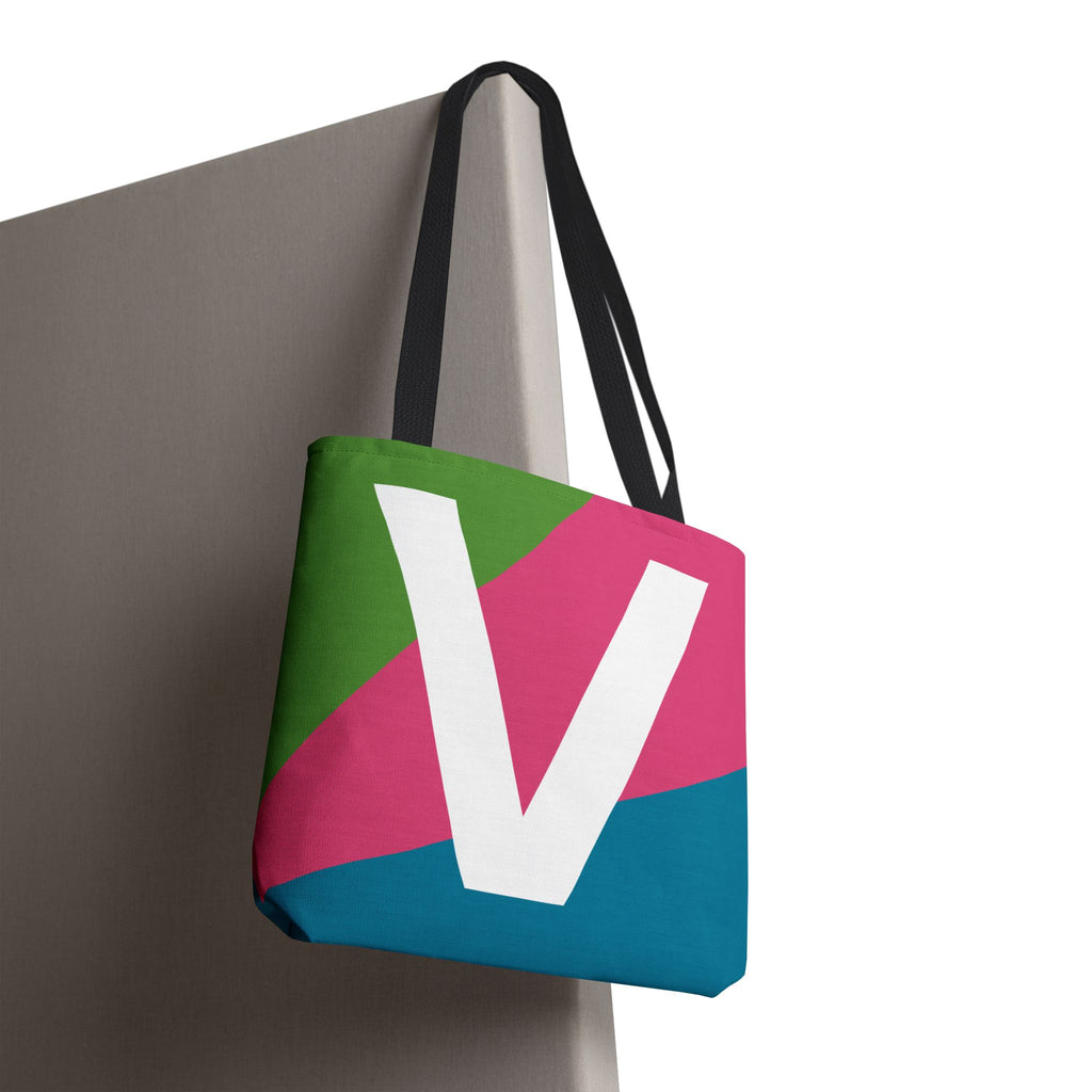 Monogram 'V' Colorblock Tote Bag — Personalized Initial V Shoulder Tote